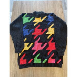 Huntington Ridge‎ Bold Patterned Sweater Abstract Bright 80s 90s Funky tunic L